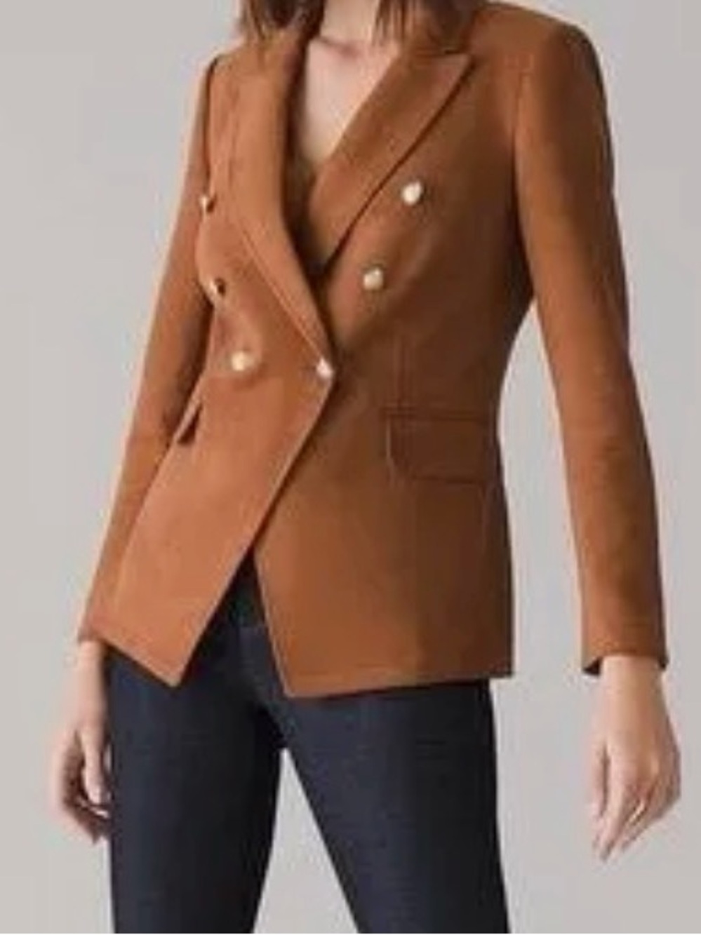 WHBM White House Black Market Faux Suede Blazer Size 12 Cognac Double Breasted - Picture 8 of 11